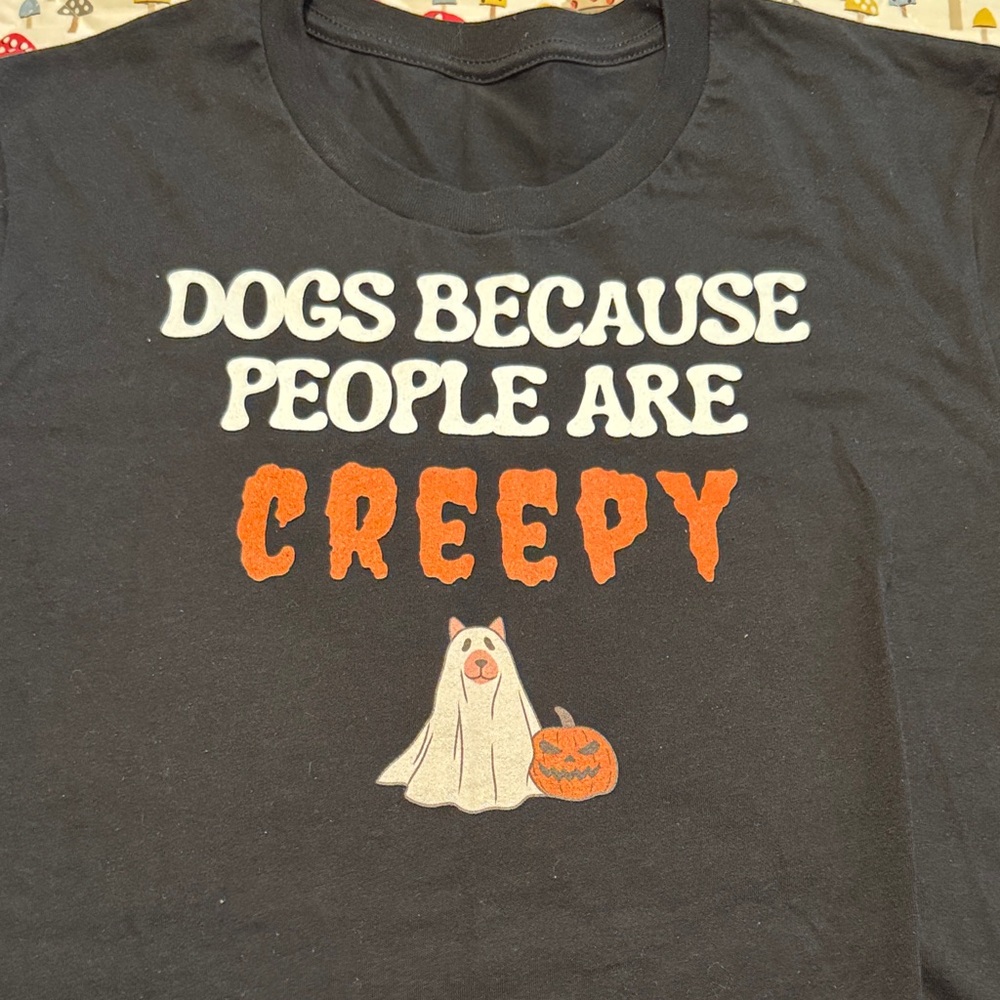 Halloween Dog T-Shirt - Black and Orange people are creepy size large l unisex